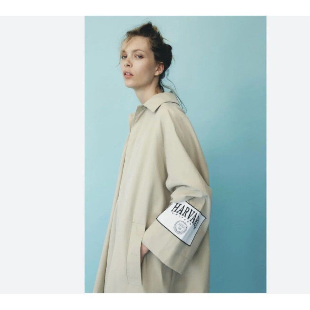 Zara Womens Trench Coat XS S Beige Harvard University Cape Overlay 5320/703 NWT